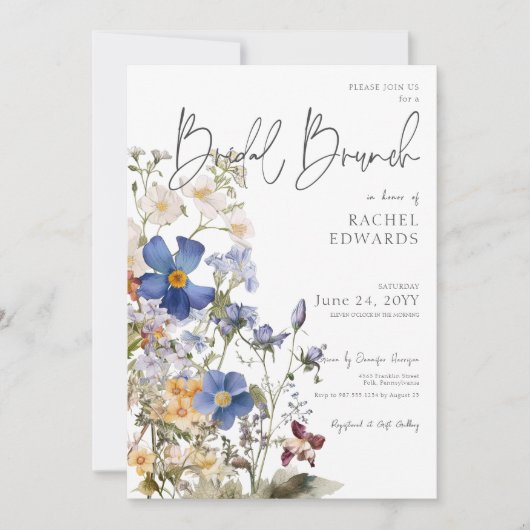 Rustieke weide Wildbloemen Waterverf bruids brunch Kaart (Voorkant)