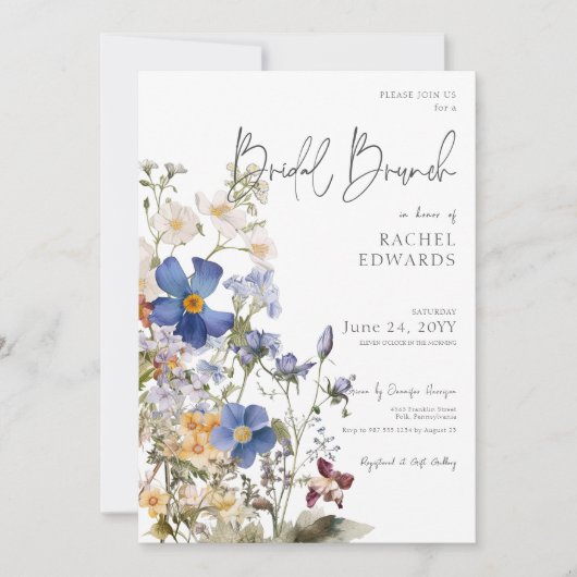 Rustieke weide Wildbloemen Waterverf bruids brunch Kaart (Voorkant)