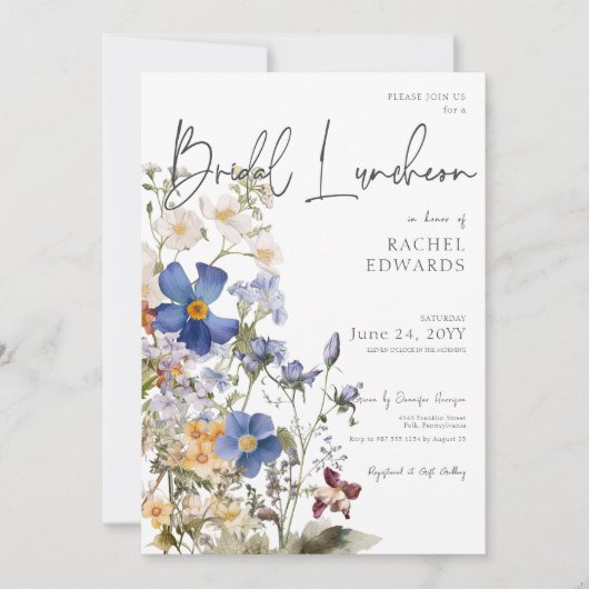 Rustieke weide Wildbloemen Waterverf bruids lunch Kaart (Voorkant)