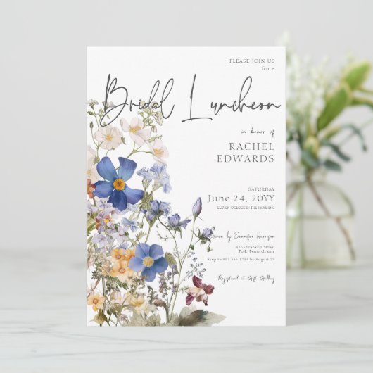 Rustieke weide Wildbloemen Waterverf bruids lunch Kaart (Staand voorkant)