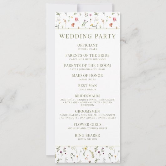 Rustieke weide wildflower bruiloft programma kaart (Achterkant)