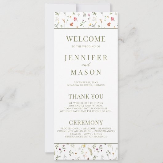 Rustieke weide wildflower bruiloft programma kaart (Voorkant)