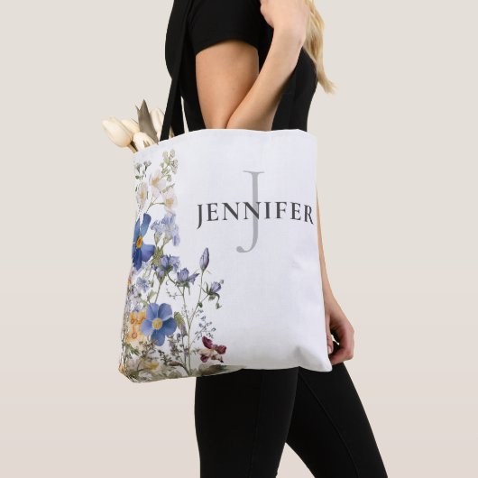 Rustieke Weidebloemen Monogram Tote Bag (Dichtbij)