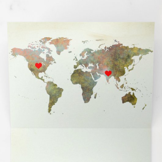  rustieke Wereldkaart Alles in een bruiloft Drieluik Uitnodiging (Binnenzijde eerst)