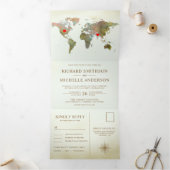 rustieke Wereldkaart Alles in een bruiloft Drieluik Uitnodiging (Binnen)