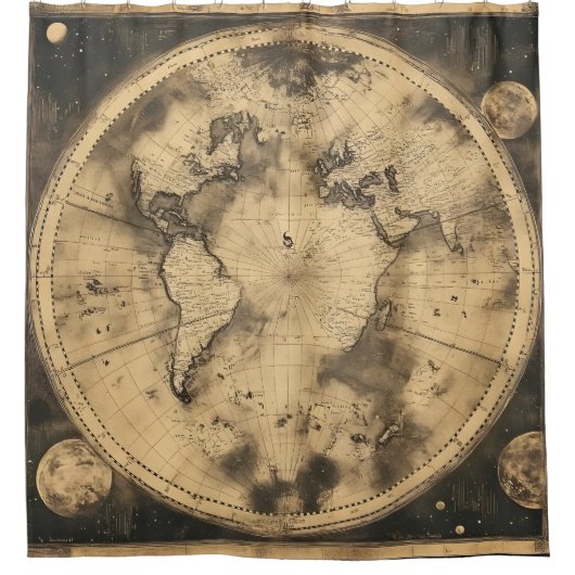 Rustieke  Wereldkaart Wereldbol (5) Douchegordijn (Voorkant)