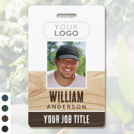 Rustieke werknemer ID Naam Foto Woodgrain Brown Badge