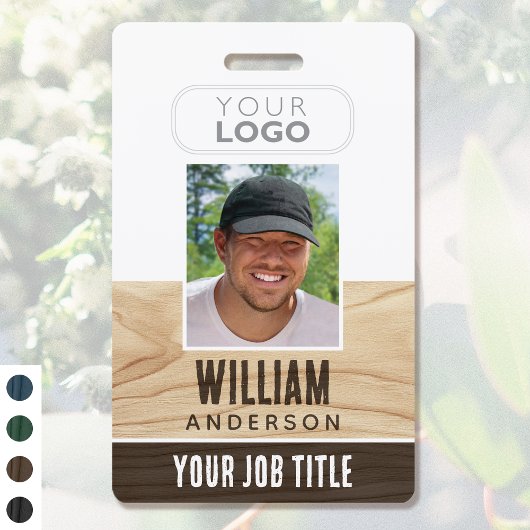 Rustieke werknemer ID Naam Foto Woodgrain Brown Badge