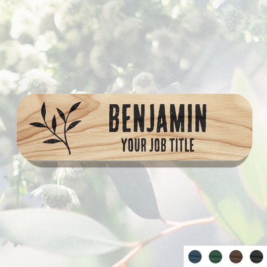 Rustieke Werknemersnaam Woodgrain Black Personeel Naamplaatje