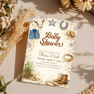 Rustieke Westelijke Woestijn Cowboy Baby Borrel Kaart