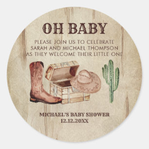 Rustieke western baby shower cowboy thema ronde sticker