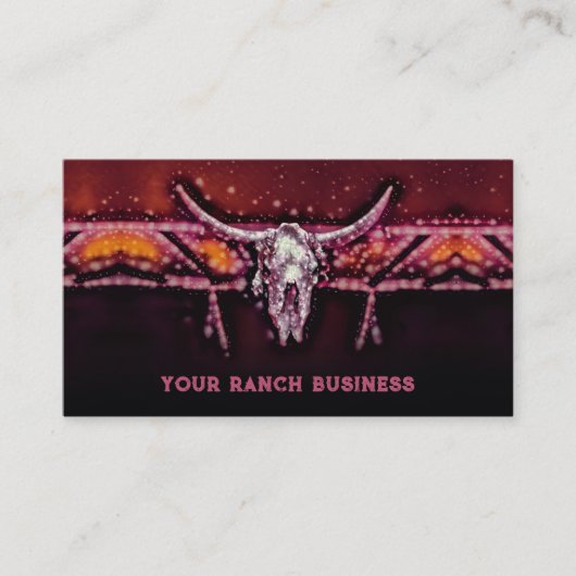 Rustieke Western Bull Koe Schedel Roze Tribal Land Visitekaartje (Voorkant)