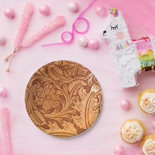 rustieke western country cowboy bewerkt leer papieren bordje (Feest)