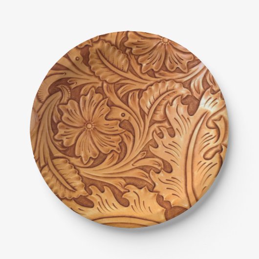 rustieke western country cowboy bewerkt leer papieren bordje (Voorkant)