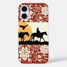 Rustieke Western Cowboy Paard Bloemrijke Volkskuns iPhone 16 Hoesje