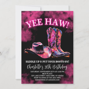 Rustieke Western Cowgirl Verjaardagsfeest Roze Neo Kaart
