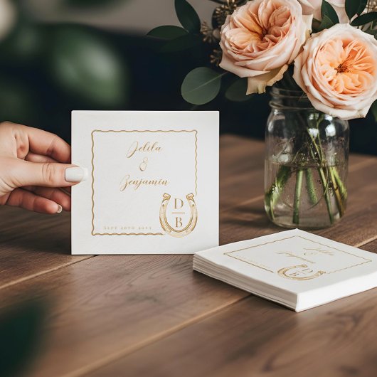 Rustieke Western Hoefijzer Naam & Initiaal Trouwda Folie Servetten