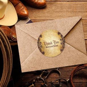 Rustieke western land bruiloft dank u ronde sticker