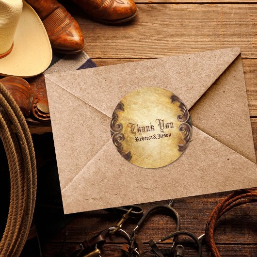 Rustieke  western land bruiloft dank u ronde sticker