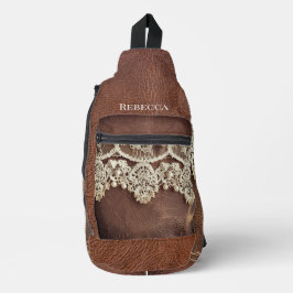 Rustieke western leer en antieke kant sling bag