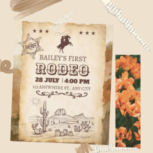 Rustieke Western Rodeo Cowboy Eerste Rodeo Verjaar Kaart