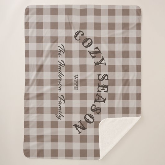 Rustieke Western Script Aangepaste Bruine Gingham Sherpa Deken (Voorkant)