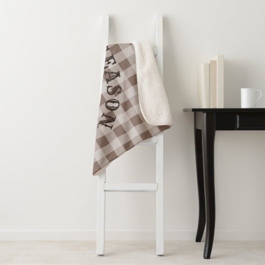 Rustieke Western Script Aangepaste Bruine Gingham Sherpa Deken (In situ)