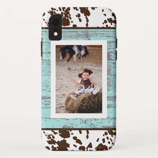 Rustieke Western Turquoise Hout Rundleer Foto Case-Mate iPhone Case (Achterkant)