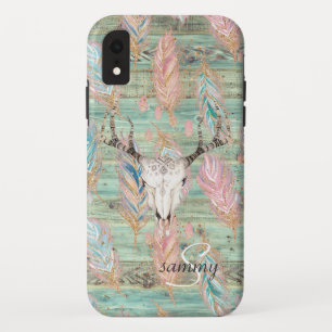 Rustieke Western Turquoise Houten Herten Schedel M Case-Mate iPhone Case