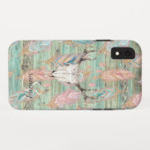 Rustieke Western Turquoise Houten Herten Schedel M Case-Mate iPhone Case (Achterkant (horizontaal))