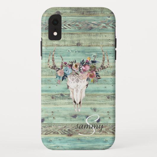 Rustieke Western Turquoise Houten Herten Schedel M Case-Mate iPhone Case (Achterkant)