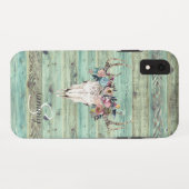 Rustieke Western Turquoise Houten Herten Schedel M Case-Mate iPhone Case (Achterkant (horizontaal))