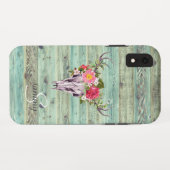 Rustieke Western Turquoise Houten Herten Schedel M Case-Mate iPhone Case (Achterkant (horizontaal))