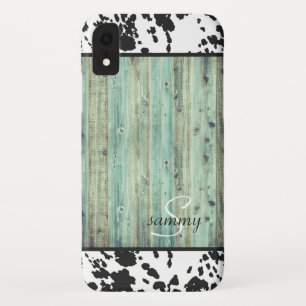 Rustieke Western Turquoise Houten Koehuid Monogram Case-Mate iPhone Case