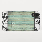 Rustieke Western Turquoise Houten Koehuid Monogram Case-Mate iPhone Case (Achterkant (horizontaal))