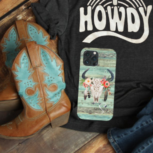 Rustieke Western Turquoise Houten Koeien Schedel M Case-Mate iPhone Case