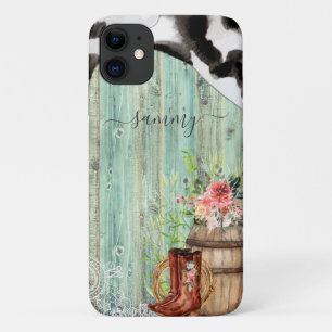 Rustieke Western Turquoise Houten Koeienhuid Case-Mate iPhone Case