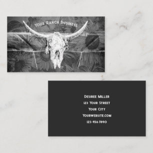 Rustieke Western Zwart Wit Zonnebloemen Bull Skull Visitekaartje