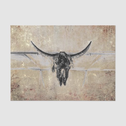 Rustieke western zwarte stier schedel sepia textuu tissuepapier (Voorkant)