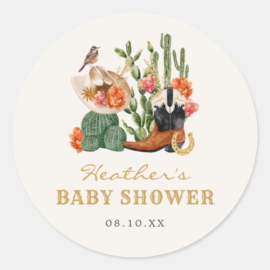 Rustieke Westerne Baby shower Sticker (Voorkant)