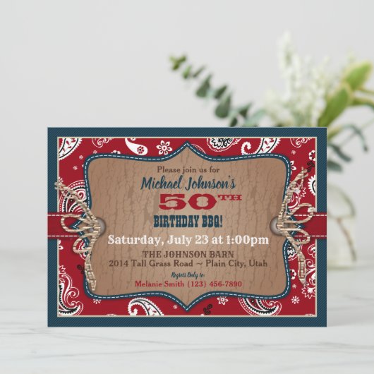 Rustieke Westerne Bandanna Print Cowboy Verjaardag Kaart (Staand voorkant)