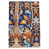 Rustieke Westerne Bloemen Damask Pattern Denim Lea Medium Cadeauzakje (Achterkant)