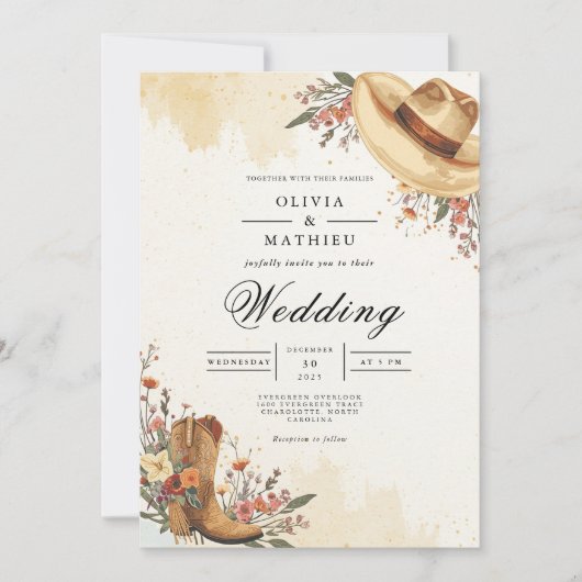 Rustieke Westerne Bloom Wedding Kaart (Voorkant)
