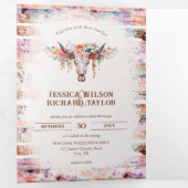 Rustieke Westerne Boho Floral Koe schedel Drieluik Uitnodiging (Binnenzijde eerst)
