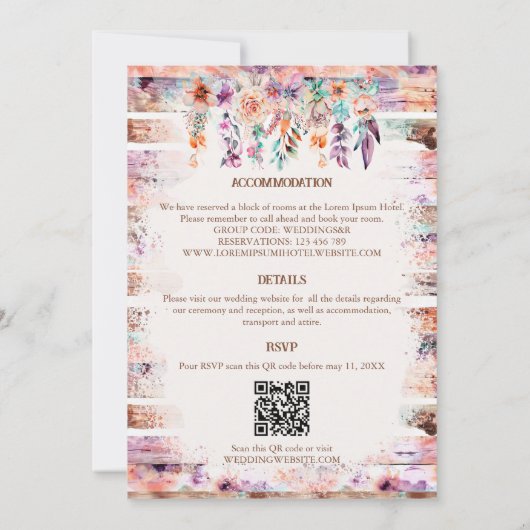 Rustieke Westerne Boho Floral Koe schedel Kaart (Achterkant)