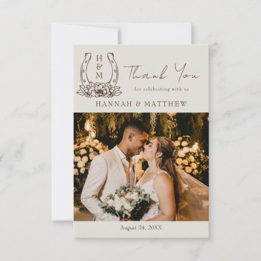 Rustieke Westerne Boho Hoefijzer bruiloft Bedankkaart (Voorkant)