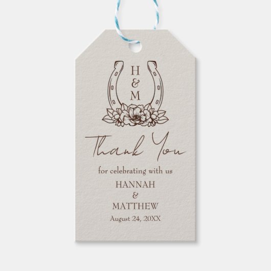 Rustieke Westerne Boho Hoefijzer bruiloft Dank u Cadeaulabel (Voorkant)