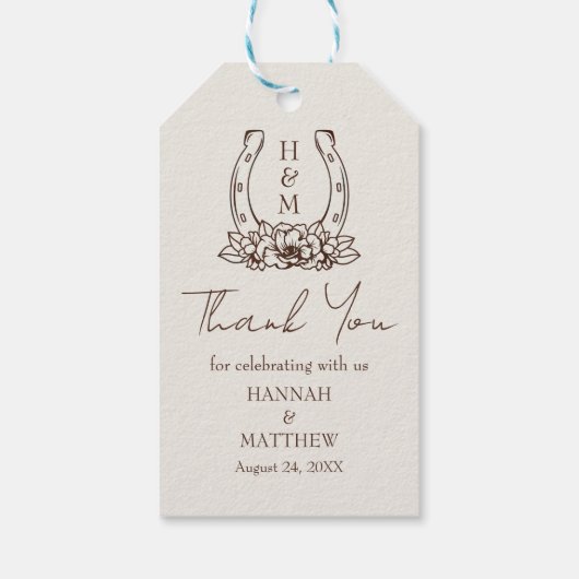 Rustieke Westerne Boho Hoefijzer bruiloft Dank u Cadeaulabel (Achterkant)