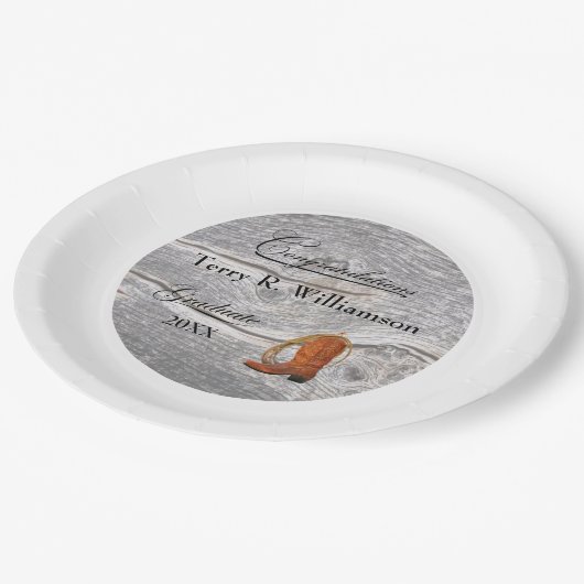 Rustieke Westerne boot en lasso Graduation Party Papieren Bordje (Gekanteld)