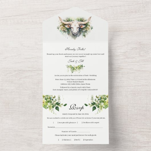 Rustieke Westerne bruiloft All In One Uitnodiging (Binnen)